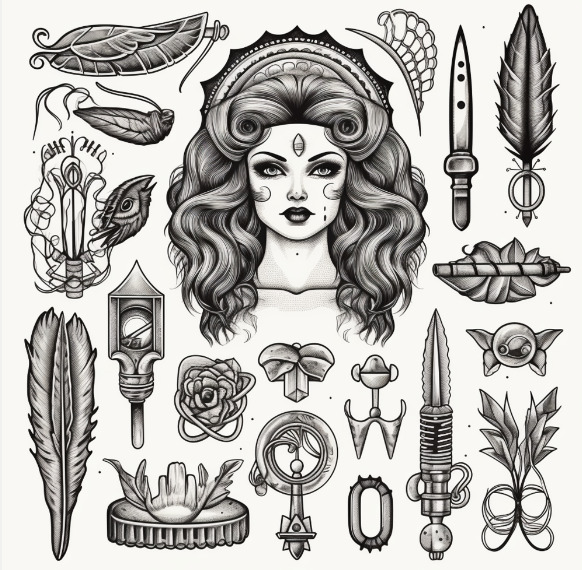 Free Vector  Outline black and white old school flash tattoo design vector  set