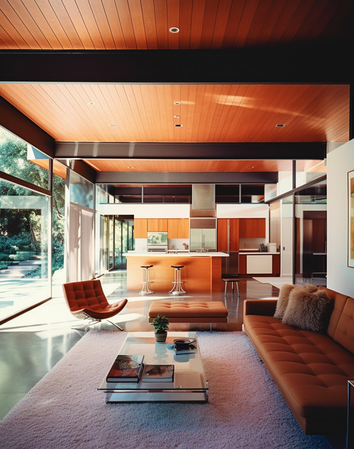 Mid-century modern living room : r/midjourney